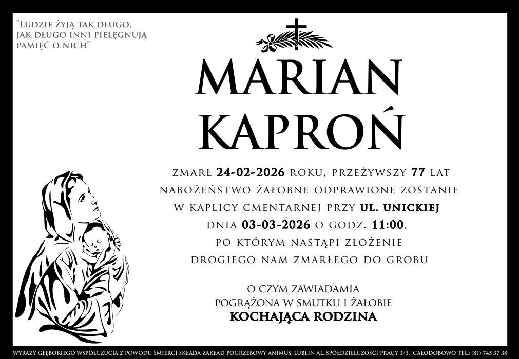 Klepsydra - ś.p. Marian Kaproń - treść ze zdjęcia znajduje się pod zdjeciem.