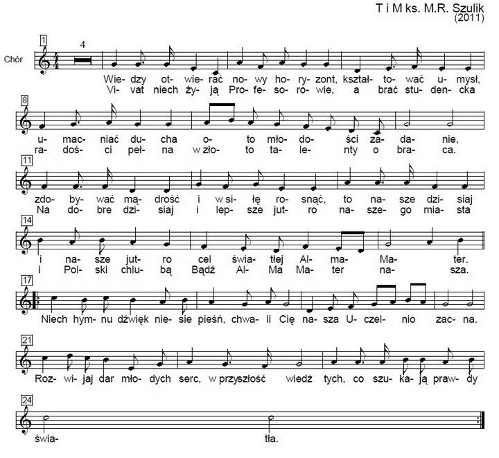 zdjęcie przedstawia zapis nut hymnu UwS